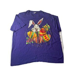 Vtg‎ Nu Dimensions Purple T-shirt Easter 3D Painted Rabbit Plus Size